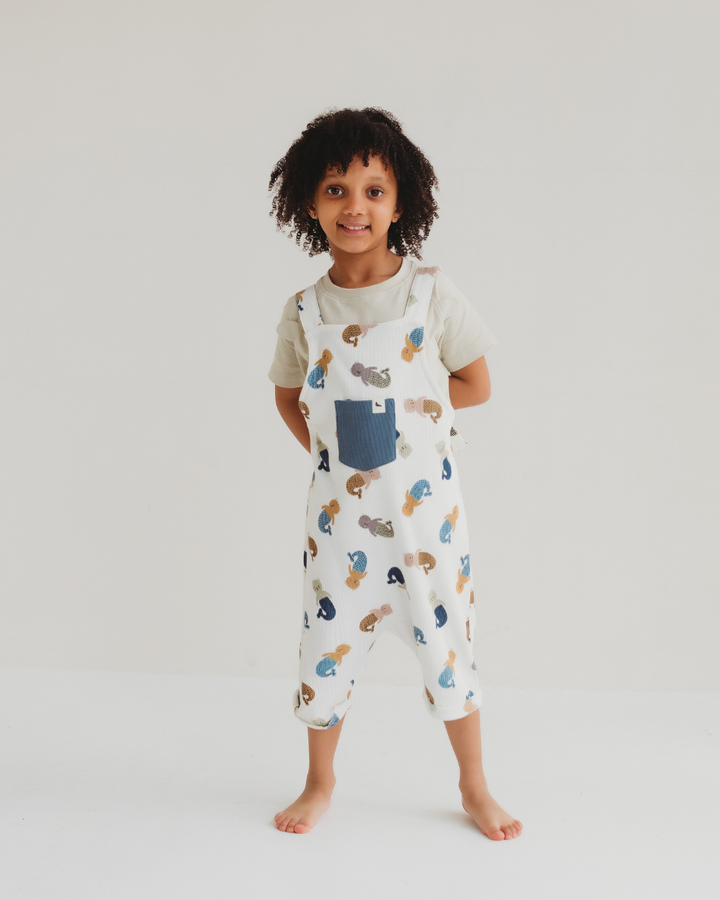 White Merbear Print Dungarees