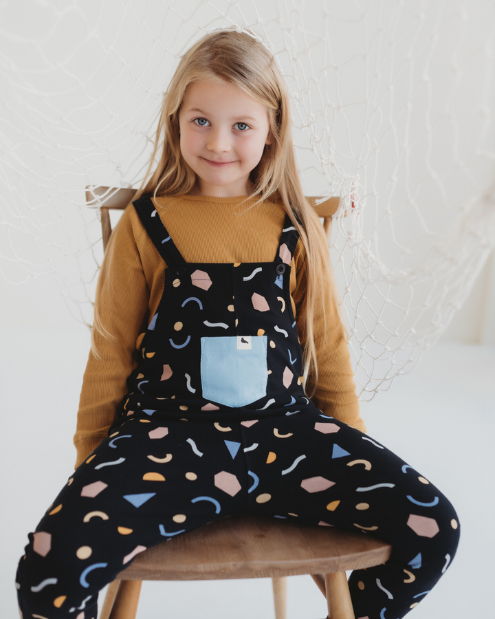 Black Abstract Print Dungarees