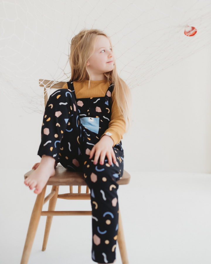 Black Abstract Print Dungarees