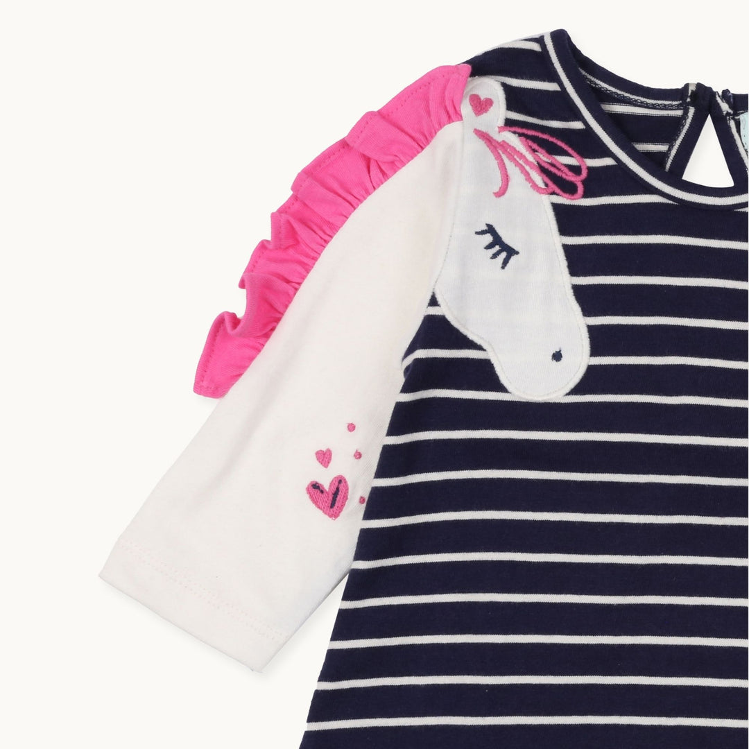 organic cotton Horse Sleeve and stripe Dress & Leggings Set - close up