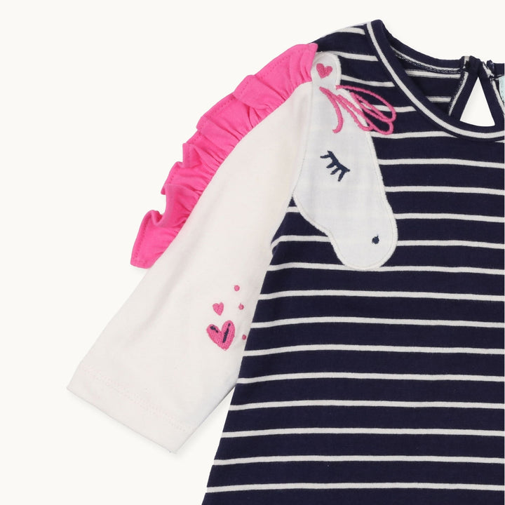 organic cotton Horse Sleeve and stripe Dress & Leggings Set - close up