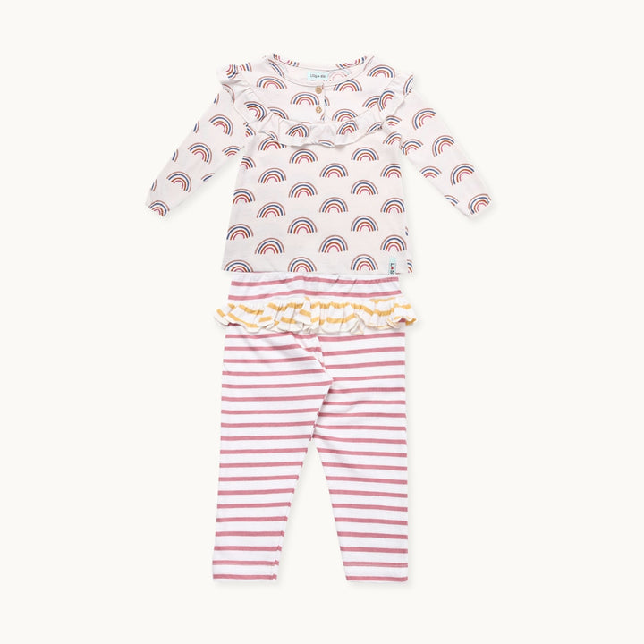 Organic cotton Rainbow Print Top & Frill Stripe Legging Set 