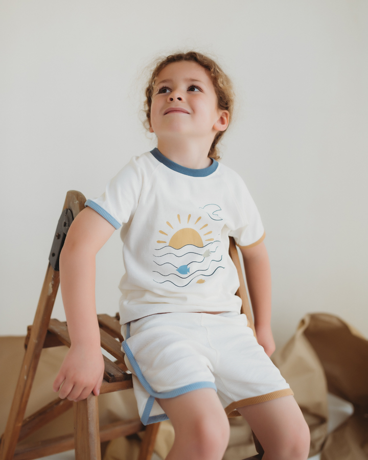 White Nature Print T-Shirt & Shorts Set