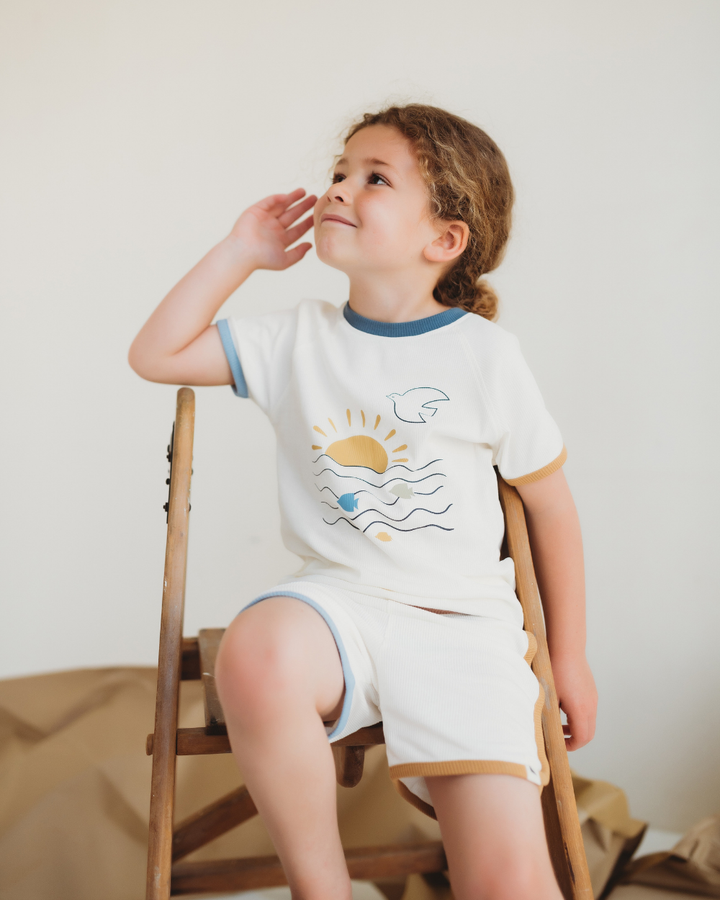 White Nature Print T-Shirt & Shorts Set