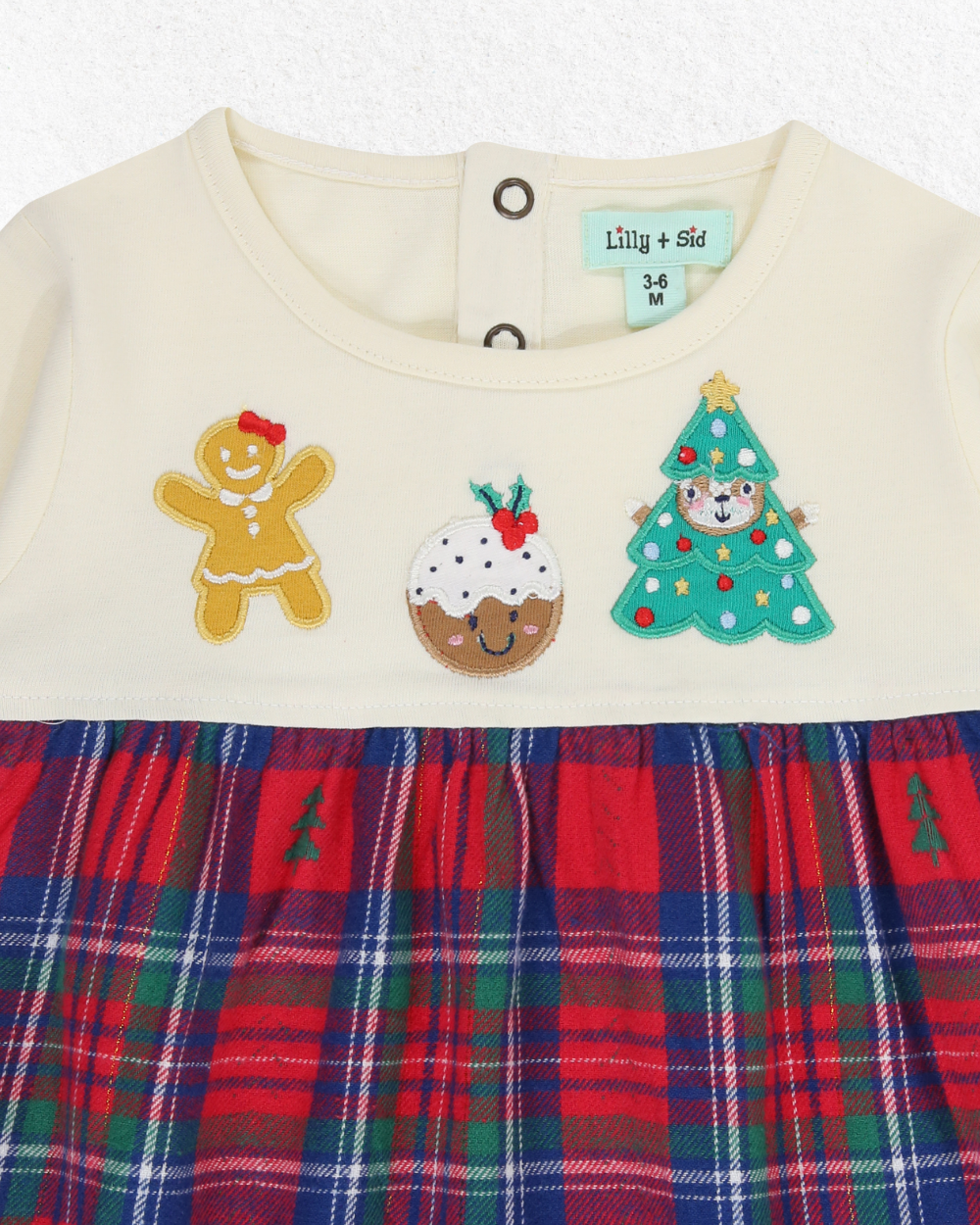 sustainable kids Festive Mix & Match applique full sleeve Dress - close up