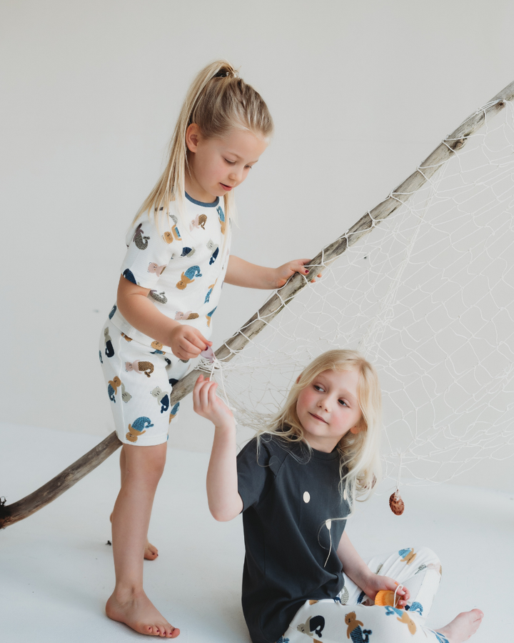 White Merbear Print T-Shirt & Shorts Set