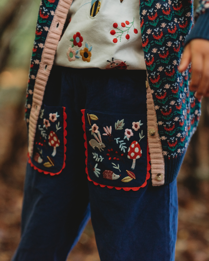 Embroidered Cord Crop Trousers