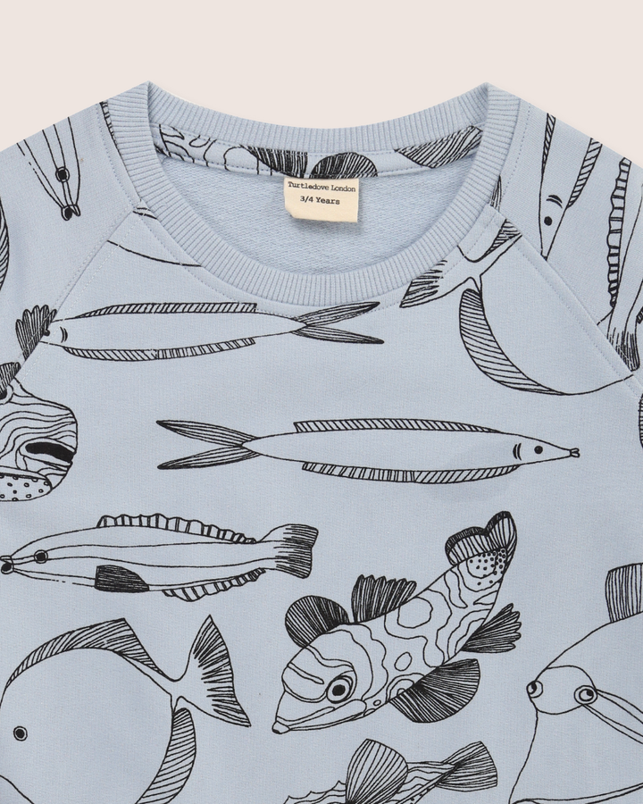 Blue Fish Print Sweatshirt