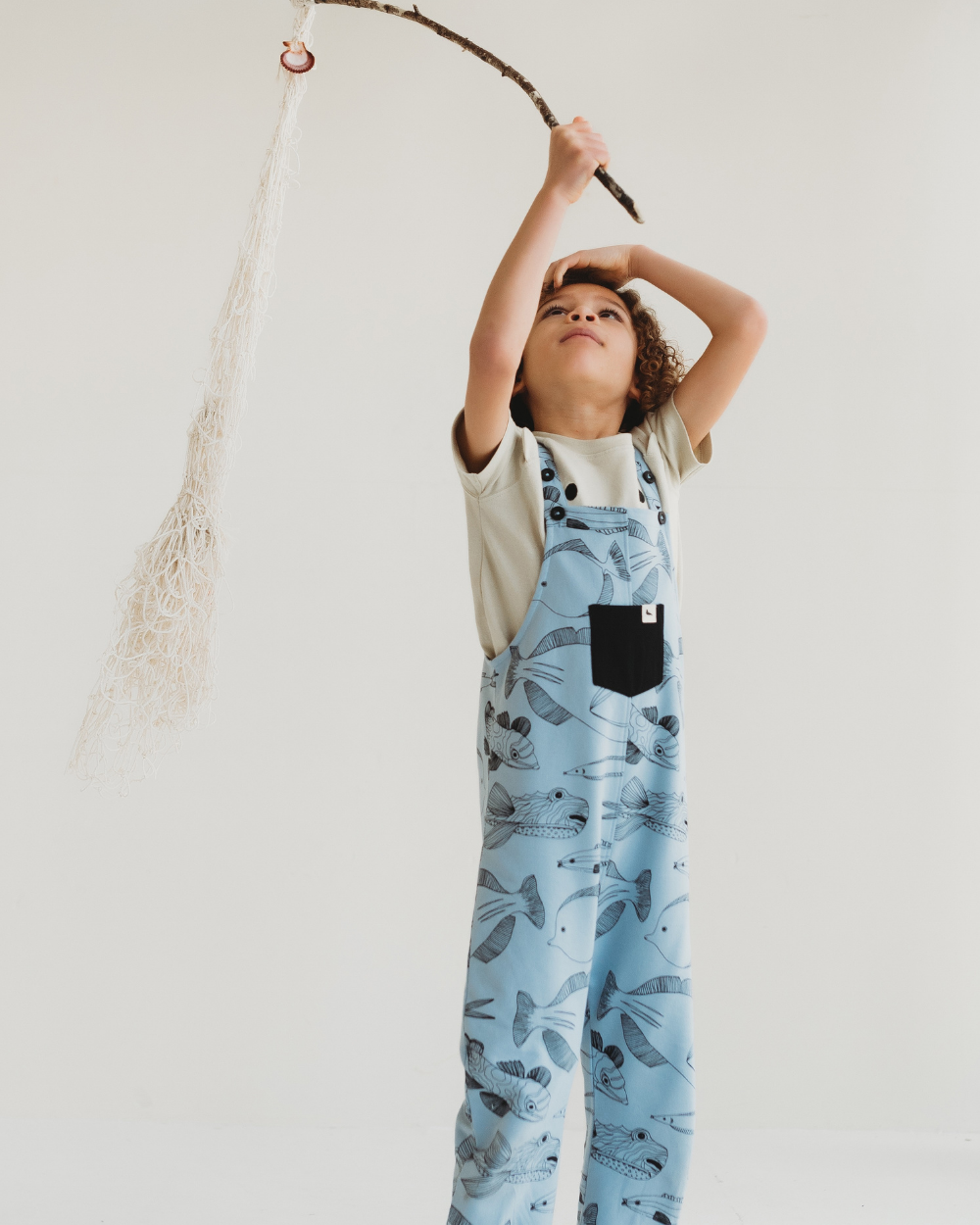 Blue Fish Print Dungarees