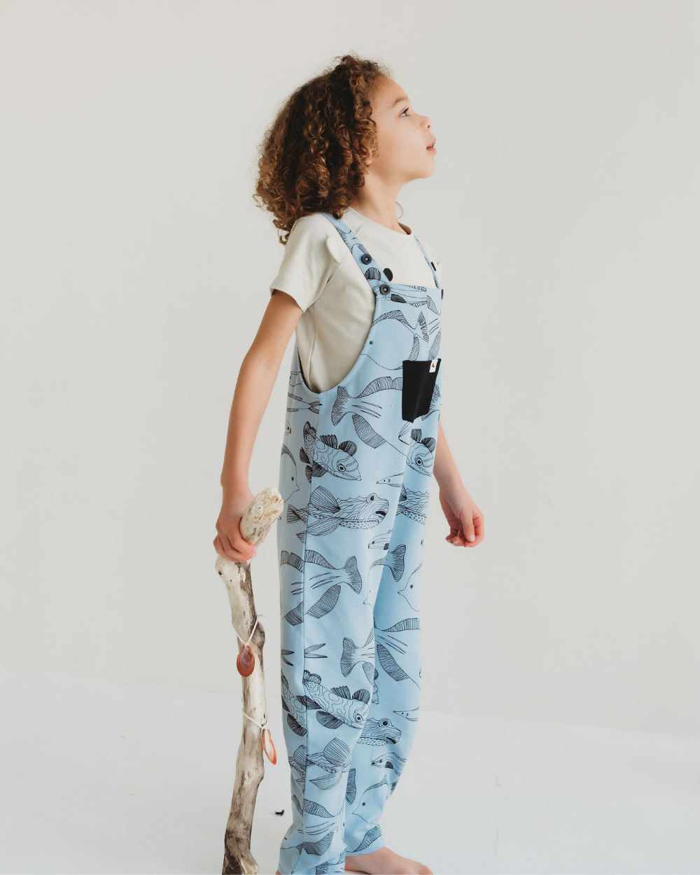 Blue Fish Print Dungarees