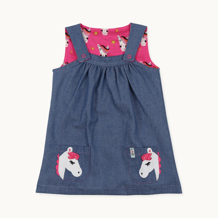 sustainable baby Horse & Denim Reversible Pinafore Dress