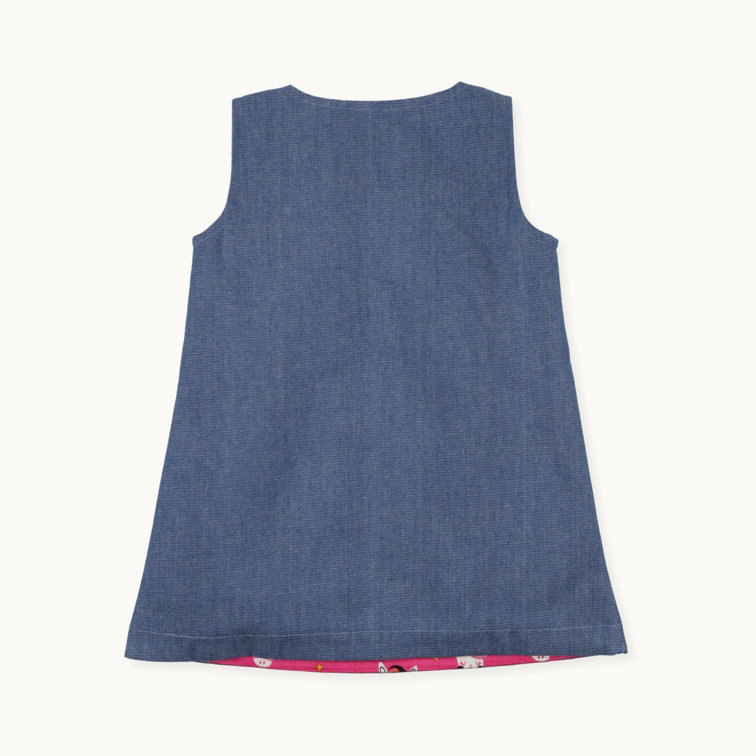 sustainable baby Horse & Denim Reversible Pinafore Dress - back