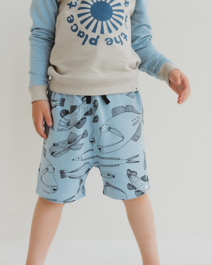 Blue Fish Print Shorts