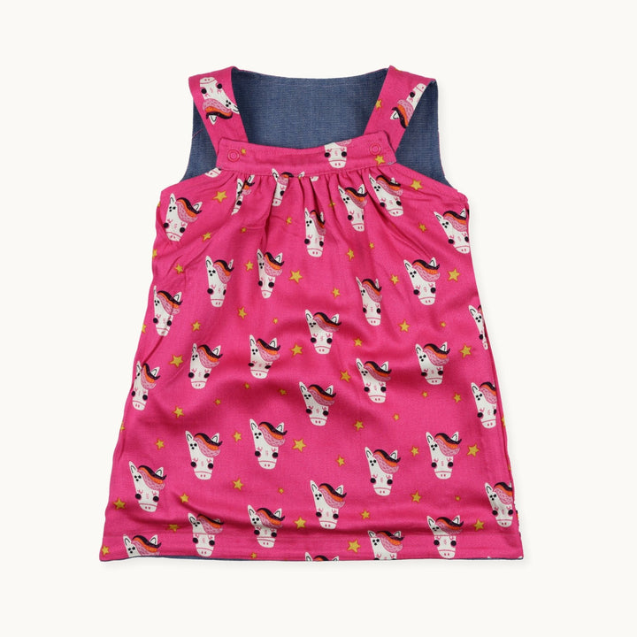 sustainable baby Horse Reversible Pinafore Dress - front