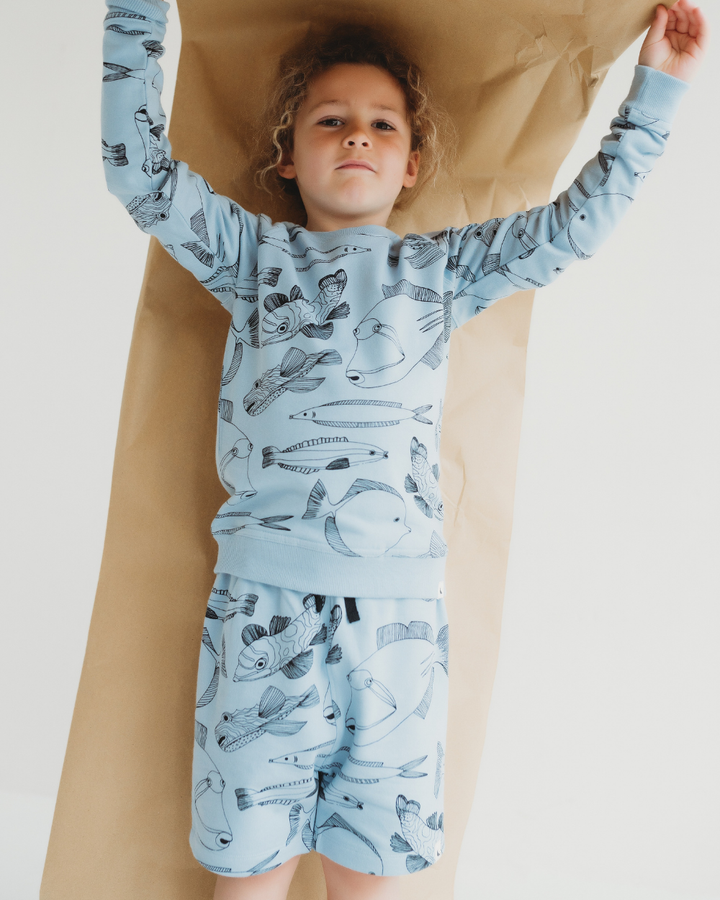 Blue Fish Print Sweatshirt