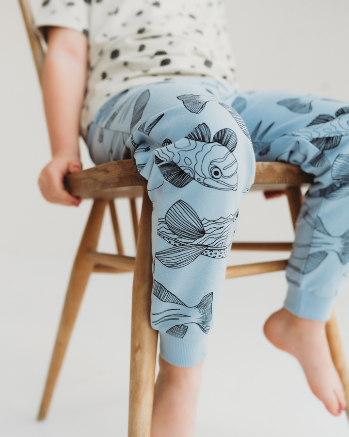 Blue Fish Print Joggers