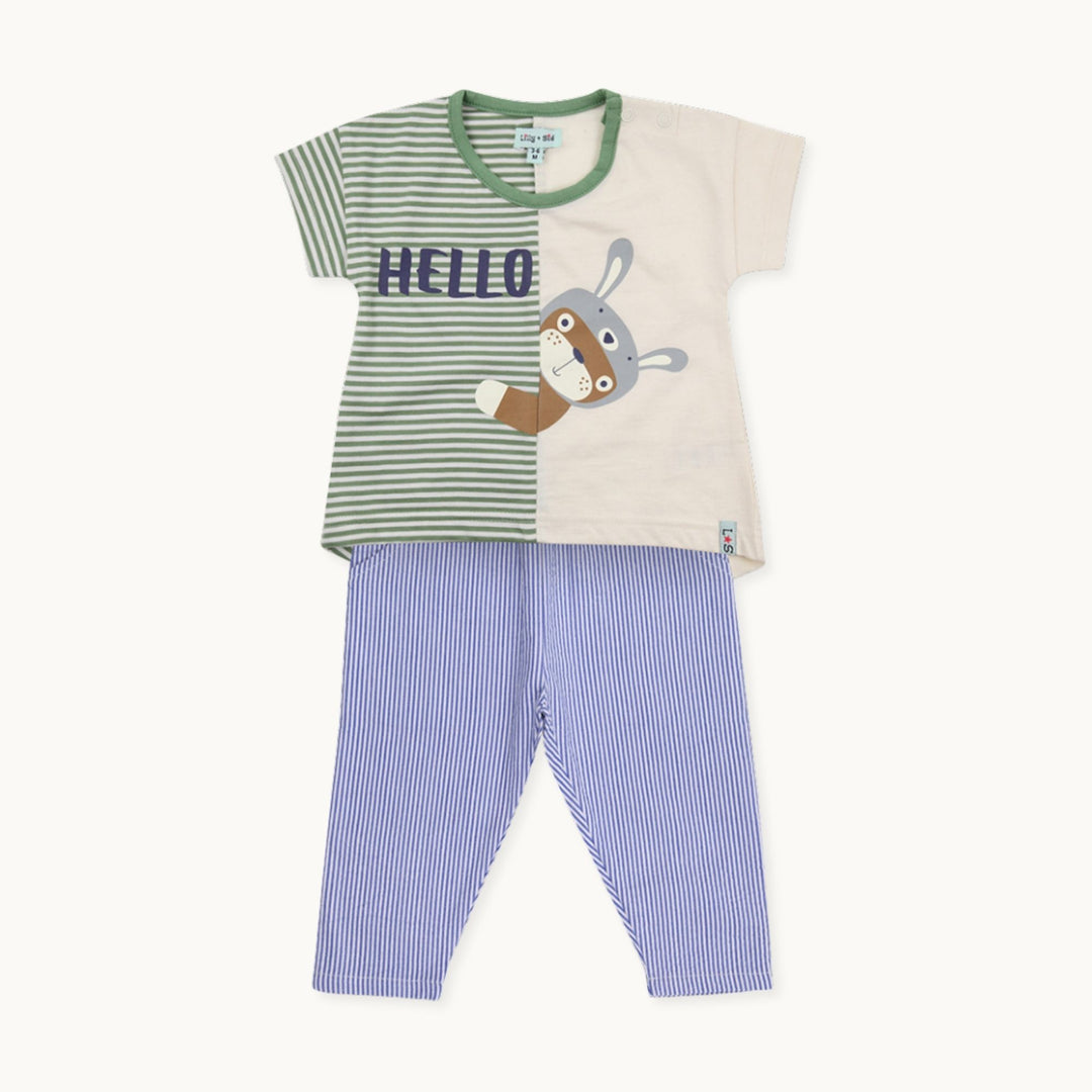 sustainable Hello Sid Print short sleeve Top & Trousers Set