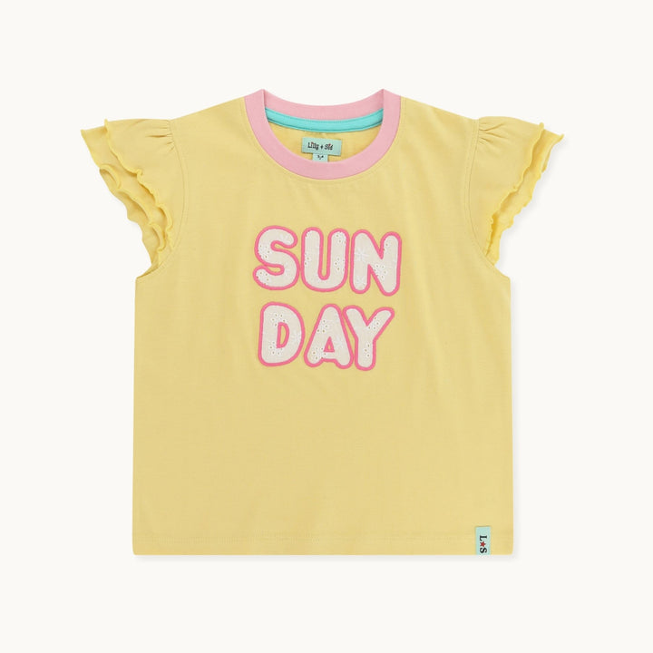 organic cotton yellow Sunday Slogan Applique Top - image 1