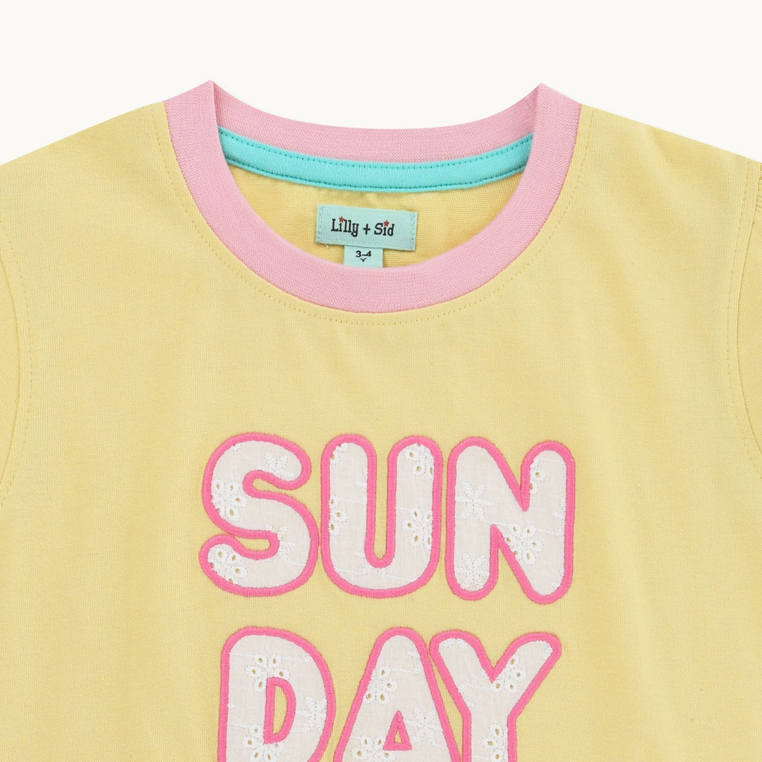 organic cotton yellow Sunday Slogan Applique Top - image 2