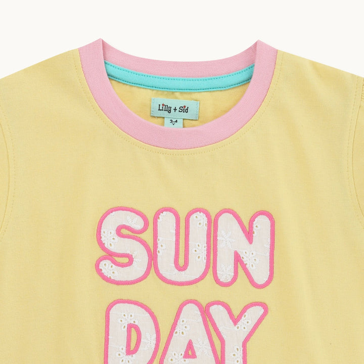 organic cotton yellow Sunday Slogan Applique Top - image 2