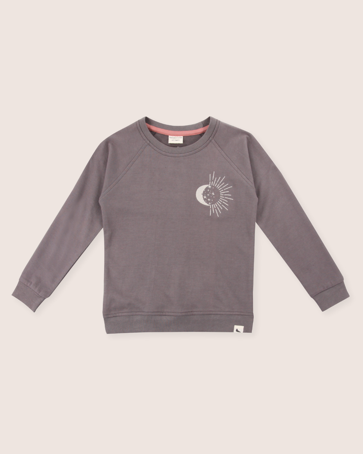 Midnight Grey Moon Motif Print Sweatshirt
