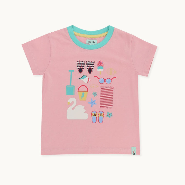 organic cotton Pink Beach Print short sleeve Top - image 1