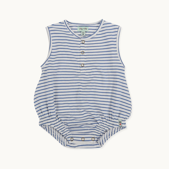 organic cotton blue stripe baby sleeveless Romper - image 1