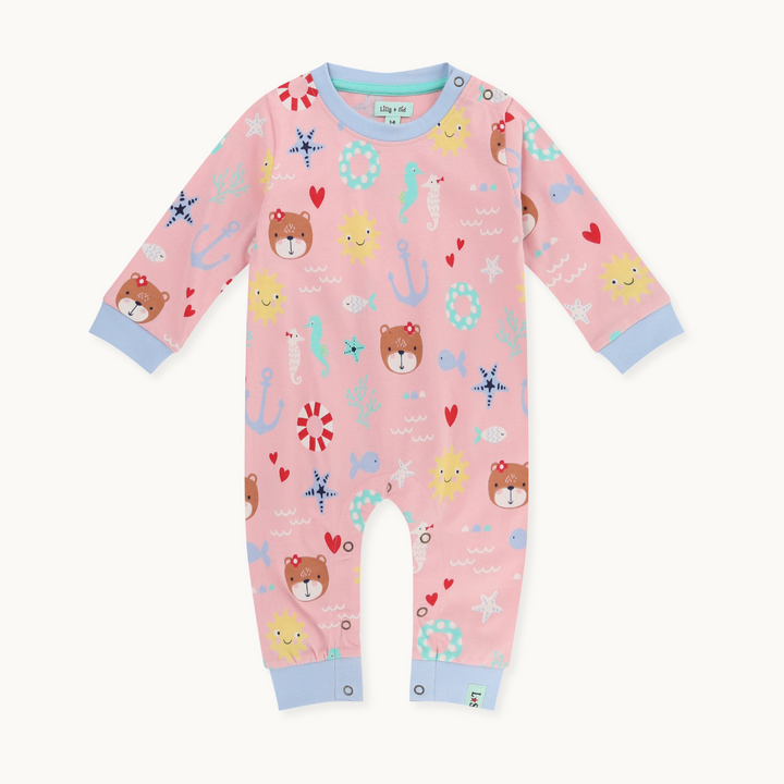 organic cotton Pink Lilly And Friends Print Romper - image 1