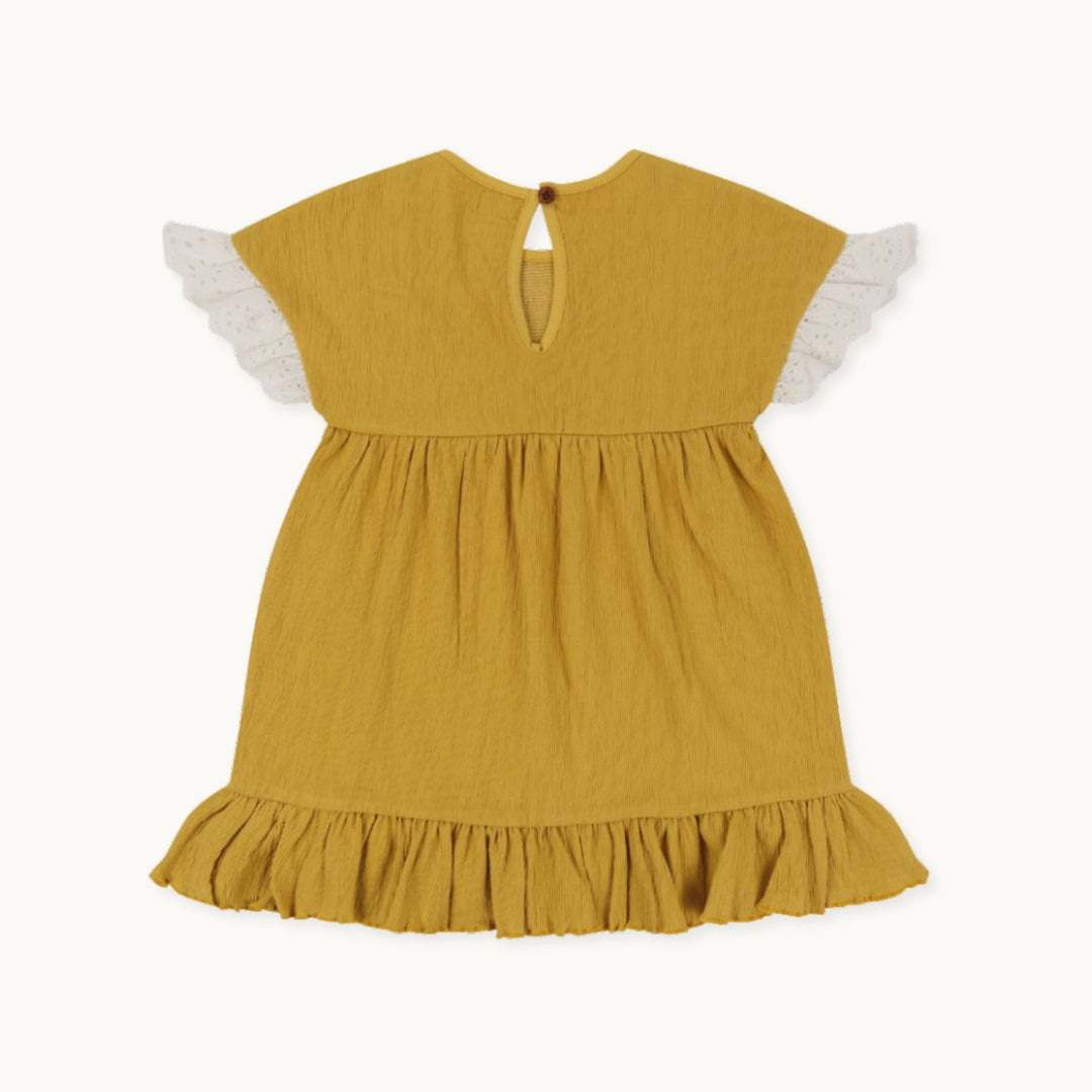 Kids organic cotton frill sleeve dress with flower embroidery - image 4