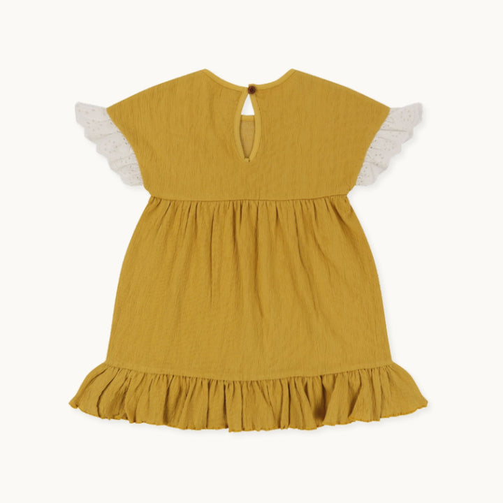 Kids organic cotton frill sleeve dress with flower embroidery - image 4