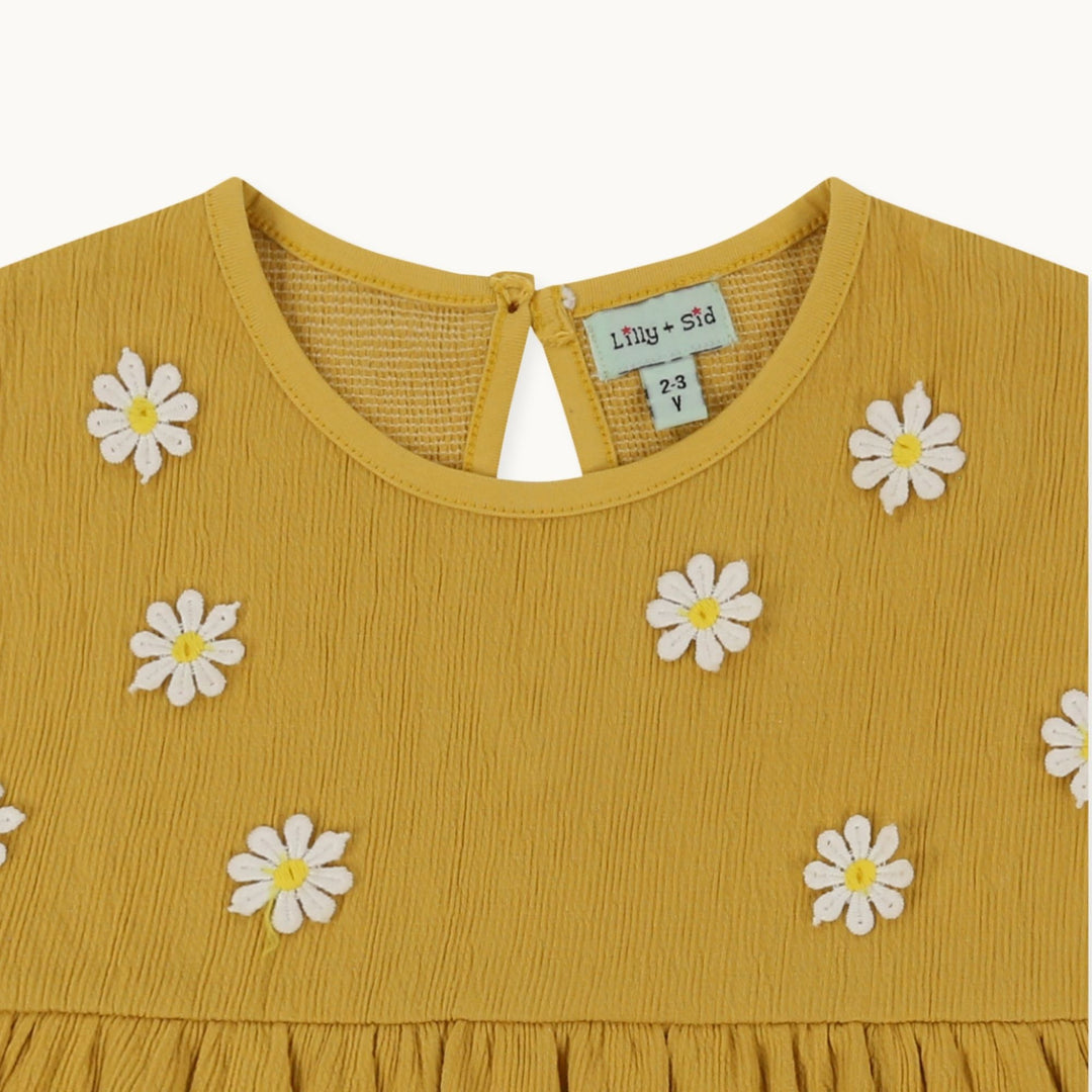 Kids organic cotton frill sleeve dress with flower embroidery - image 2