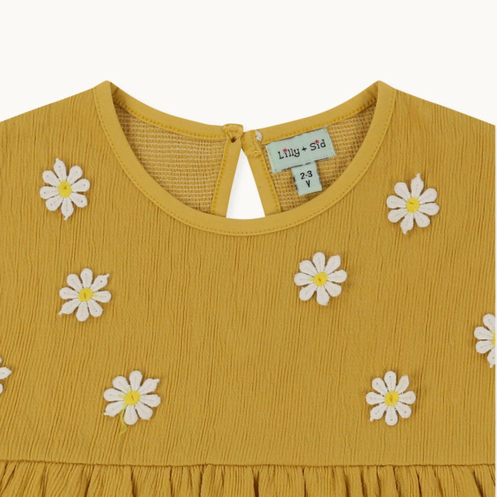 Kids organic cotton frill sleeve dress with flower embroidery - image 2