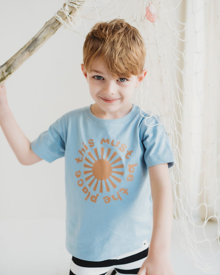 Blue This Must Be The Place Slogan Print T-Shirt