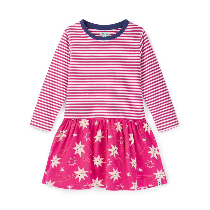 Pink Shooting Stars And Stripe Print Dress - front
