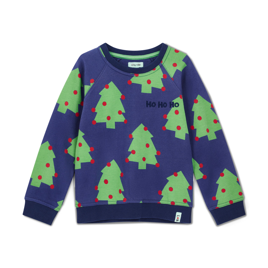 Children's sweater with Christmas tree pattern on a white background
