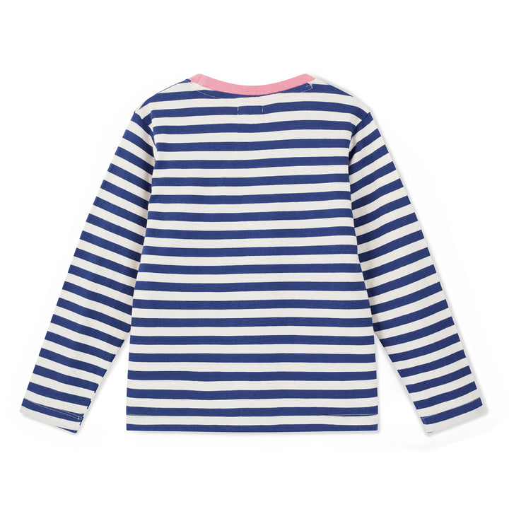 Blue and white striped long-sleeve shirt on a white background