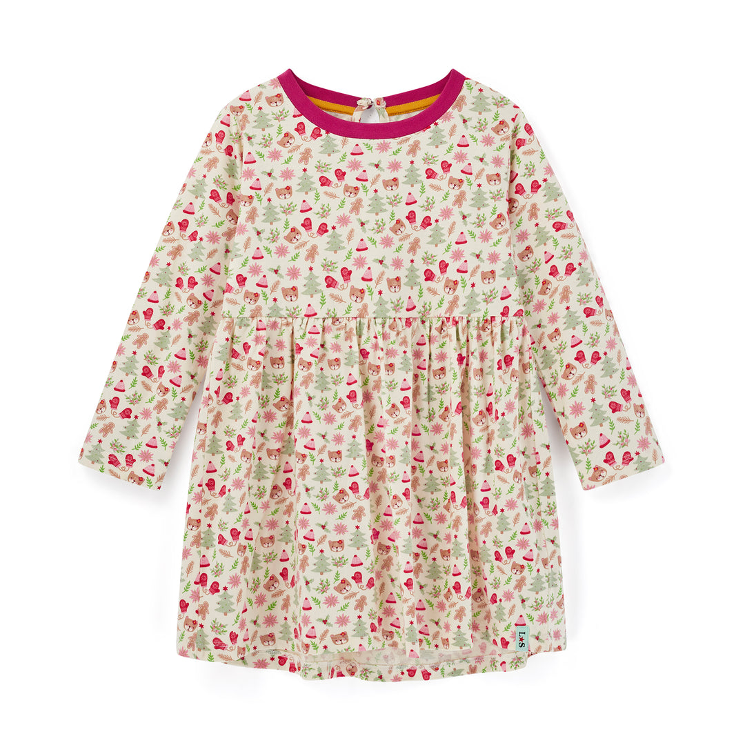 Floral patterned dress with long sleeves on a white background