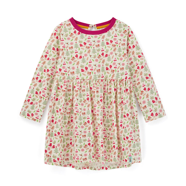 Floral patterned dress with long sleeves on a white background