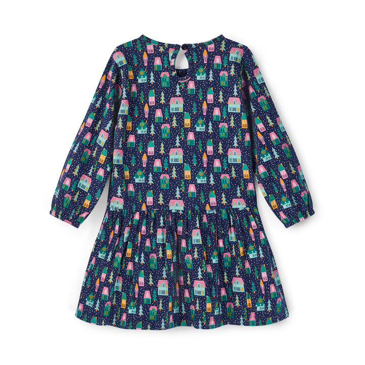 Children's dress with house pattern on a white background
