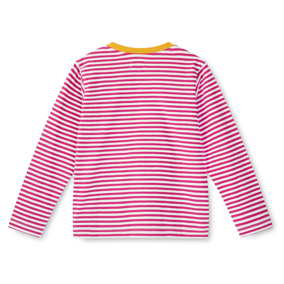 Pink and white striped long-sleeve shirt on a white background