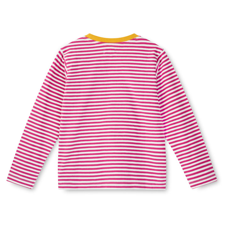 Pink and white striped long-sleeve shirt on a white background