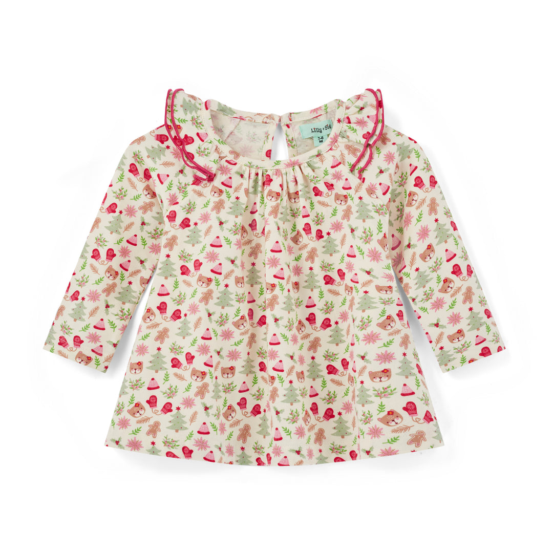 Floral patterned dress with long sleeves on a white background