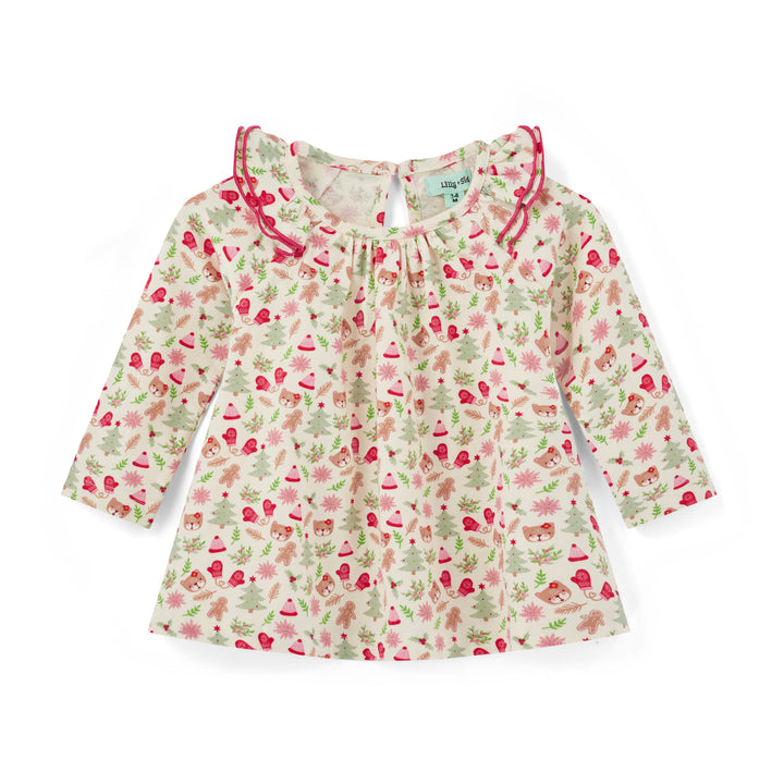 Floral patterned dress with long sleeves on a white background