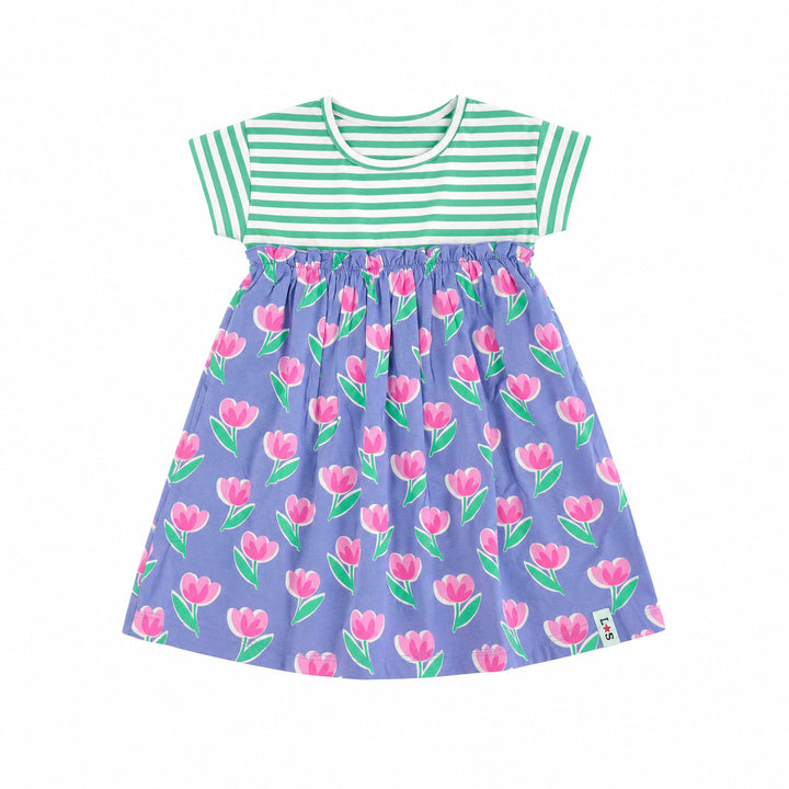Multicoloured Tulip And Stripe Print Dress