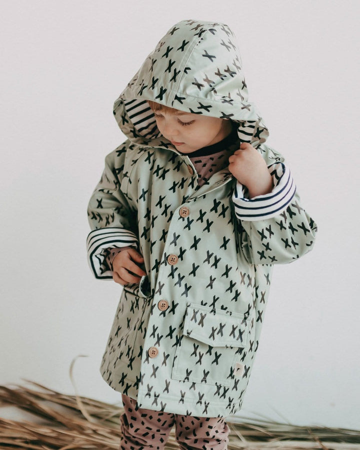 Green Kisses Print Hooded Raincoat