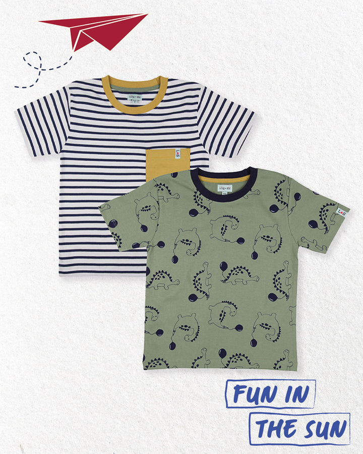 Dizzy Dino & Stripe T-Shirts - 2 Pack