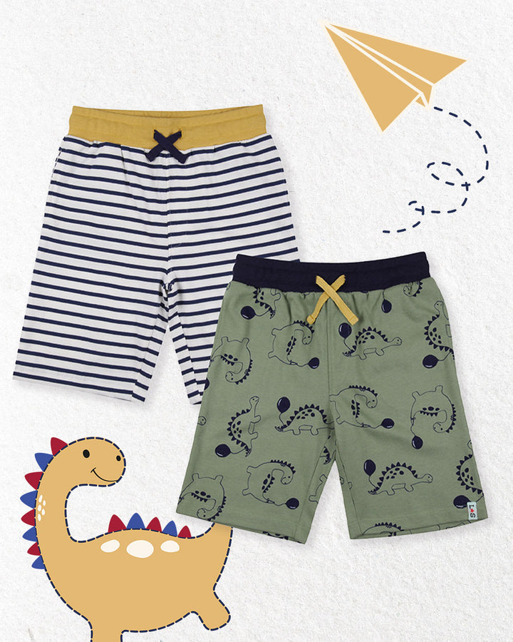 Dizzy Dino & Stripe Shorts - 2 Pack