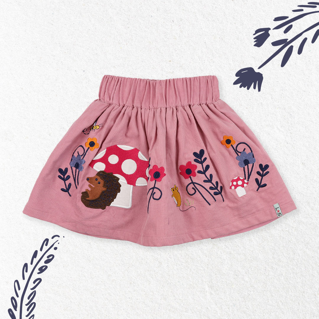 Hedgehog Floral Border Cord Skirt