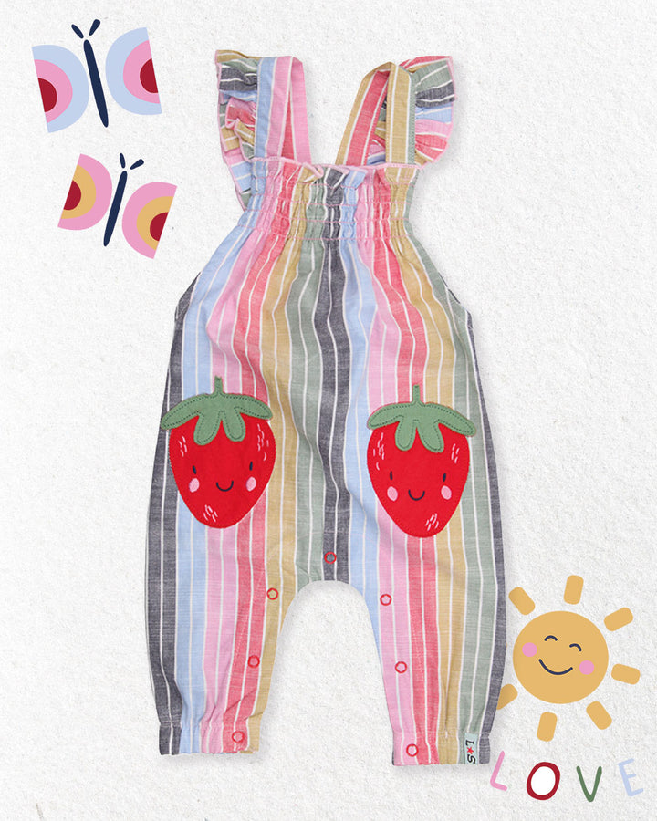 Strawberry Rainbow Stripe Dungarees