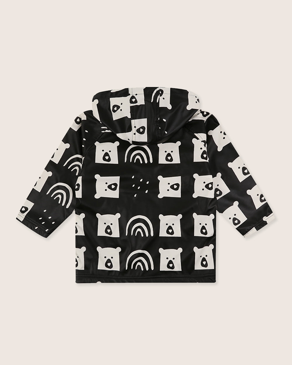 Black Rainbear Print Hooded Raincoat